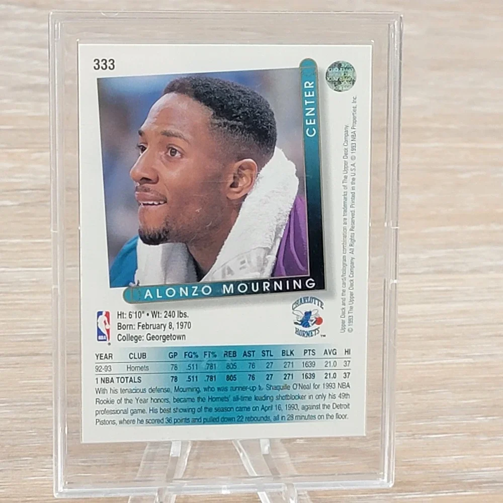 1993 Upper Deck Alonzo Mourning Signed Autograph Card 333 Charlotte Hornets NBA